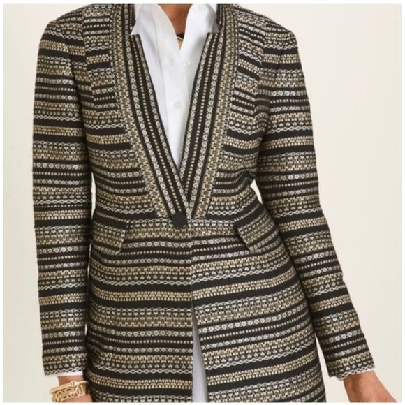 Chico's Jackets & Blazers - Chicos Striped Tweed Jacket Women 12/14 R Black Gold Metallic